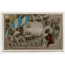 CENTENARIO 1810 - 1910 PATRIOTICA ANTIGUA TARJETA POSTAL BARCOS MILITARES EN PUERTO MADERO